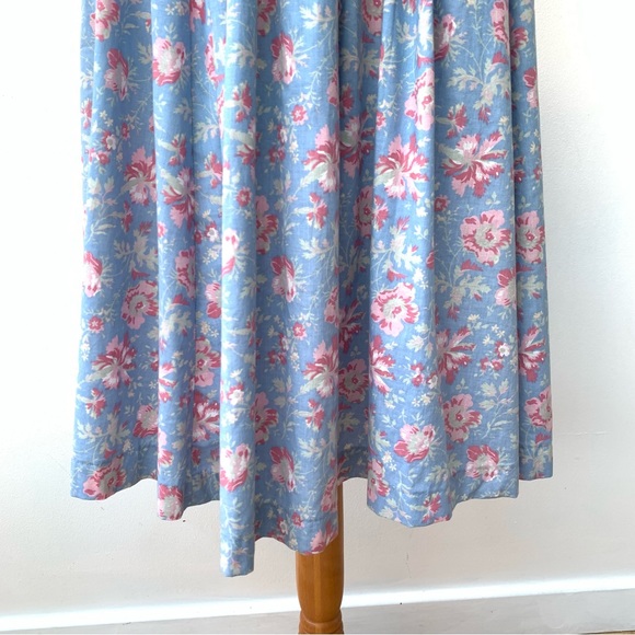 Vintage Laura Ashley Size 14 Cotton Tea Dress Button Front Blue Cornflower Pink - Picture 11 of 13